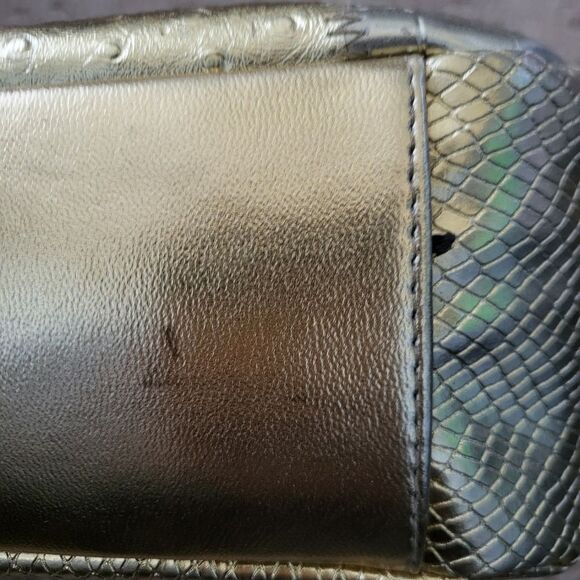 Vintage Vegan Leather Croc Snake Embossed Gold Link Strap Shoulder Bag Small - Picture 13 of 13